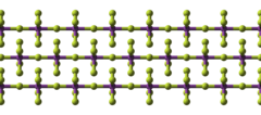 Modello a sfere e bastoncini delle catene di pentafluoruro di bismuto nel solido cristallino