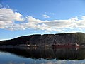 A bulk carrier in the Strait of Canso docked at the Martin Marietta Materials quarry at Cape Porcupine