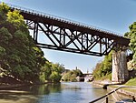Deck truss railroad bridge over the Erie Canal in Lockport, New York