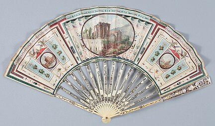Neoclassical - Fan inspired by Roman frescos in Pompeian Styles, unknown designer and painter, 1780-1800, leather, gouache, ivory, and gilding, Musée Galliera, Paris