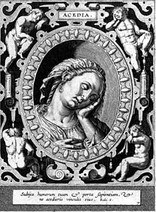 Engraving "Acedia" by Hieronymus Wierix (1553–1619)