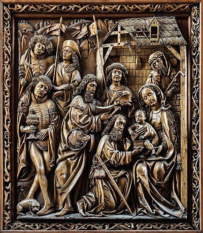 Wood carving of the Adoration of the Magi from the Kefermarkt altarpiece