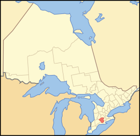 Map showing Oxford County location in Ontario