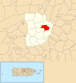 Location of Monte Llano within the municipality of Morovis shown in red