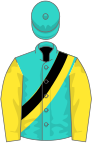 Turquoise, black and yellow sash, yellow sleeves