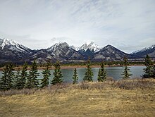 Snow-capped mountains above a lake