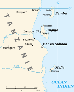 Le canal de Zanzibar se situe entre l'île d'Unguja et le continent africain.