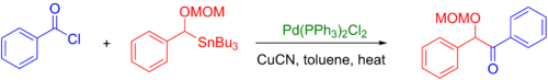 Coupling of stannane to acyl chloride