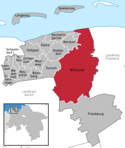 Läget för staden Wittmund i Landkreis Wittmund