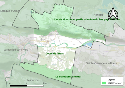 Carte des ZNIEFF de type 1 sur la commune.