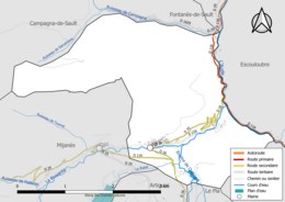 Carte en couleur présentant le réseau hydrographique de la commune