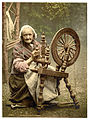 A photochrom of an elderly Irish woman using a spinning wheel, Co. Galway Ireland, c. 1890s. File:Elderlyspinnera.jpg is an FP ~~~~