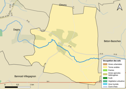 Carte des infrastructures et de l'occupation des sols en 2018 (CLC) de la commune.