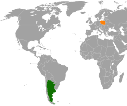 Map indicating locations of Argentina and Poland