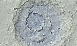 Becquerel crater is entirely below the areoid at approximately -2,200 meters at its highest point around the rim and approximately -4,300 meters at the bottom.