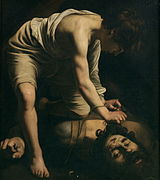 卡拉瓦喬的《大衛和歌利亞（英语：David and Goliath (Caravaggio)）》，110 × 91cm，約繪於1600年，自18世紀起的王室收藏[44]