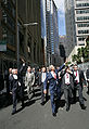 George W. Bush and John Howard walking along Phillip Street outside the Commonwealth Parliament Offices.