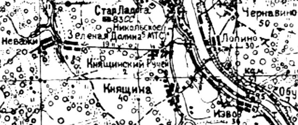 Деревня Княщина на карте 1940 года