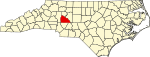 Mapa de Carolina del Norte con la ubicación del condado de Rowan