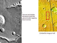 Nirgal Vallis that runs in two quadrangles has features looking like those caused by sapping. Picture taken with THEMIS.