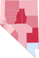 Image 64Majority/plurality party in each Nevada county (February 2023):   Democrat >= 30%   Republican >= 30%   Republican >= 40%   Republican >= 50%   Republican >= 60% (from Nevada)