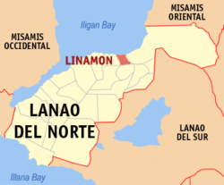 Map of Lanao del Norte with Linamon highlighted