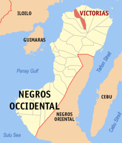 Map of Negros Occidental with Victorias highlighted
