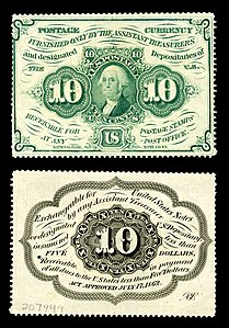 First issue of the ten-cent fractional currency, by the American Bank Note Company and the United States Department of the Treasury
