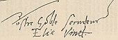 signature d'Élie Vinet