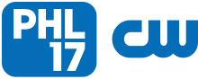 A blue rounded rectangle with white trim and the letters "P H L" and numeral "17" on two lines, right-aligned, next to the CW logo in the same blue