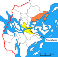 Sweden> Stockholm County> Österåker Municipality (orange; 311 km²) includes Ljusterö (62 km²)