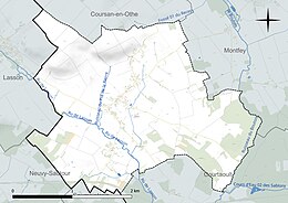 Carte en couleur présentant le réseau hydrographique de la commune