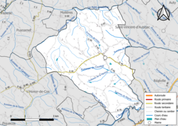 Carte en couleur présentant le réseau hydrographique de la commune