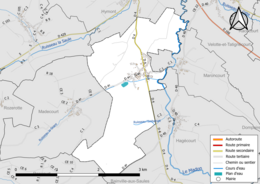 Carte en couleur présentant le réseau hydrographique de la commune