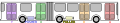 Image 246Schematic of an articulated bus, showing four passenger doors and two powertrain configurations. (from Articulated bus)