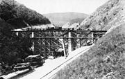 The Zlaști valley viaduct under construction when they performed load trials (August 1900)