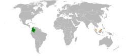 Map indicating locations of Colombia and Malaysia