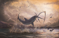 Cretoxyrhina, one of the largest Cretaceous sharks, attacking a Pteranodon in the Western Interior Seaway