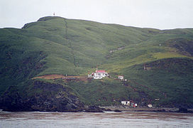 The Chilean station on Isla Gonzalo, with the beacon visible at highest point of the island