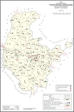 Map showing Dharupur (#246) in Gauriganj CD block