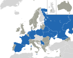 Um mapa colorido dos países da Europa