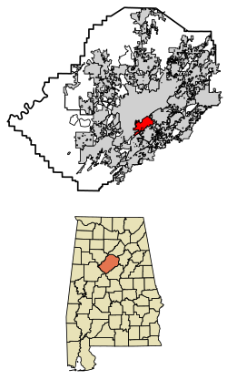 Location of Homewood in Jefferson County, Alabama
