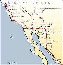 Juan Bautista de Anza's 1776 Expedition Route to found Presideo and Mission San Francisco de Asis.