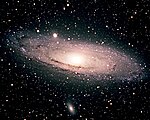 Film image of the Andromeda Galaxy shot at the prime focus of an 8" f/4 Schmidt–Newton telescope