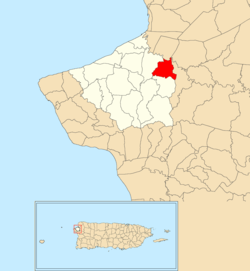 Location of Mamey within the municipality of Aguada shown in red