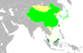 Utilisation des sinogrammes : Jaune: lors d'une période; Vert : actuellement moderne; Vert foncé: actuellement traditionnel.