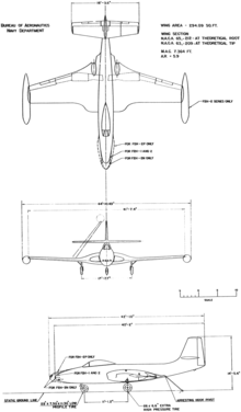 3-view line drawing of the McDonnell F2H-2 Banshee
