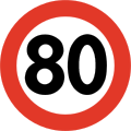 Speed limit of 80 km/h. Used where it is not completely obvious that the general speed limit applies.