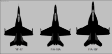 Diagram showing planform views of three jet aircraft, showing any differences between the three.