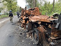 Russian weaponry destroyed following the Ukrainian recapture of Sviatohirsk